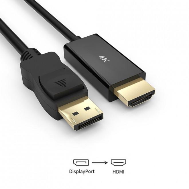 Simplecom DA201 4K DisplayPort to HDMI Cable, 1.8M length, featuring gold plated connectors and quad-shielded design for optimal performance.